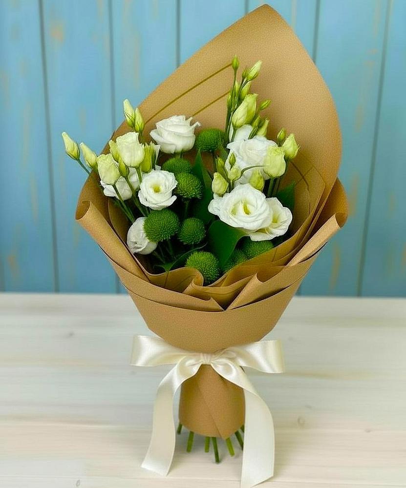 Букет цветов из: Хризантемы и Лизиантусы в Майне