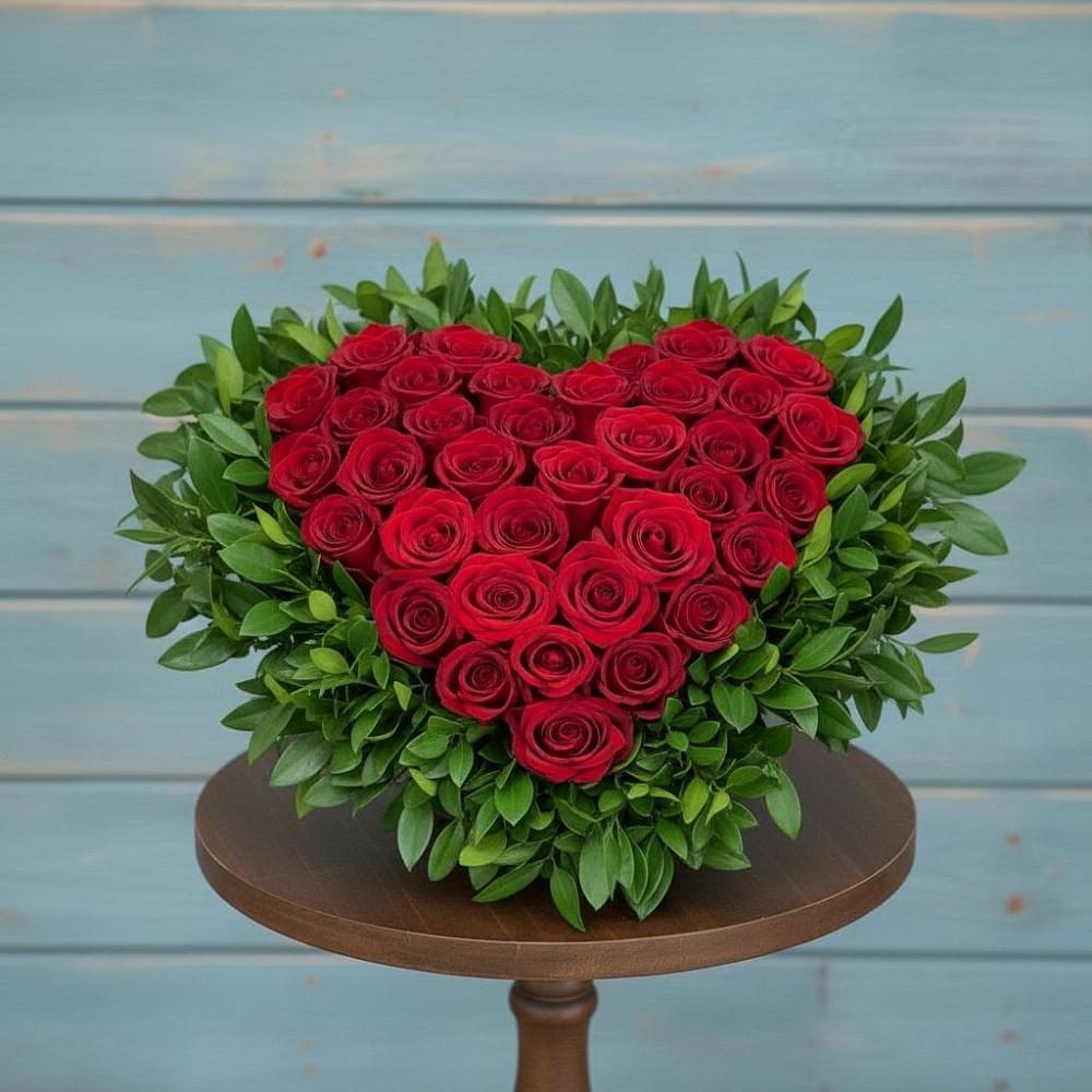 Цветочная композиция из Розы в виде сердца в Майне