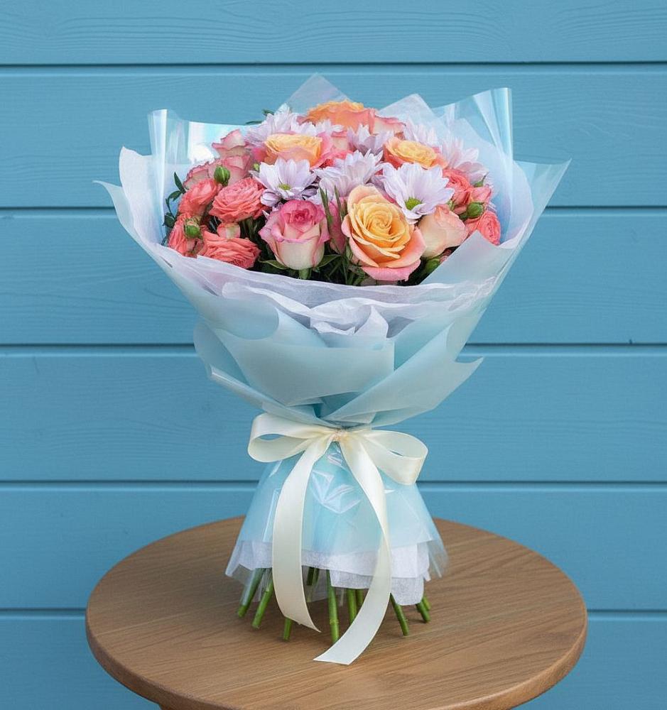 Букет цветов из: Хризантемы и Розы в Майне